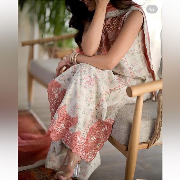 ZAIB PAKISTANI DESIGNER DRESS 3 PIECE STITCHED WITH LONG SLEEVES - Picture 6 of 12